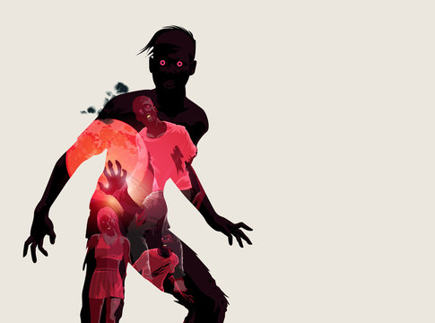 Fleshing eating dead zombie silhouette. Vector illustration