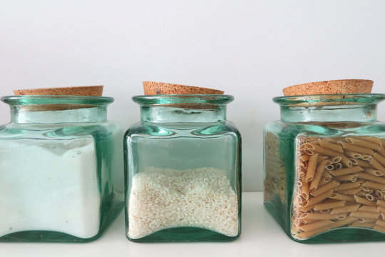 Glass jars with food