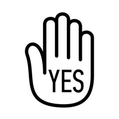 Hand yes palm open up logo. Simple style.