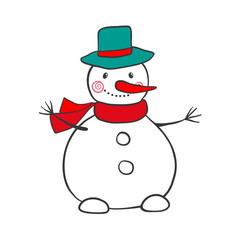 Hand drawn Snowman isolated on white