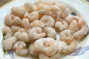 frozen shrimps ready to be thawed out