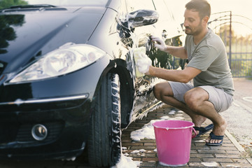Man washing car