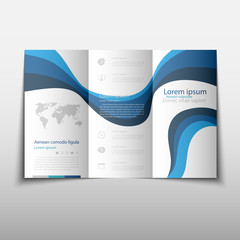 Leaflet cover presentation abstract geometric background, layout in A4 size Blue fold set technology annual report brochure flyer design template vector