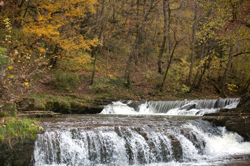 Autumn forest with a waterfall