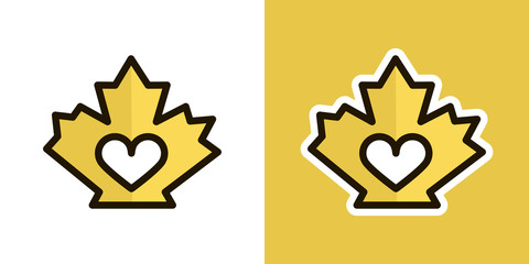 Love Maple Leaf logo, icon, sign. Isolated on an orange background. Logo theme of autumn