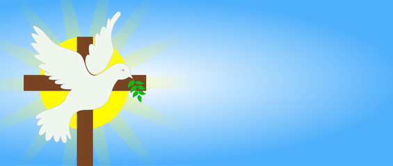 Achtergrond of titelpagina met vredesduif met kruis, het licht symboliserend