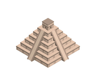 Mayan pyramid. Isolated on white background. 3d Vector illustration.