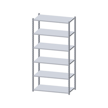 Metal shelving unit. Isolated on white background. 3d Vector illustration.