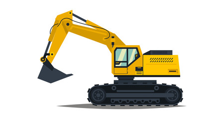 Yellow excavator. Isolated on white background. Special equipment. Construction machinery. Vector illustration.