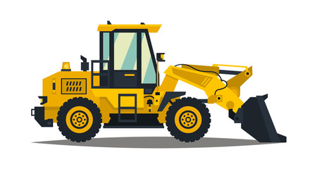 Obraz na płótnie Canvas Front-end loader. Isolated on white background. Construction machinery. Flat style