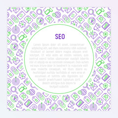 SEO and development concept with thin line icons. Vector illustration for banner, web page, print media with place for text.