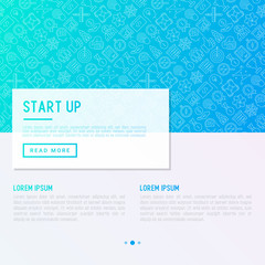 Start up concept with thin line icons of development, growth, success, idea, investment. Vector illustration for banner, web page, print media with place for text.