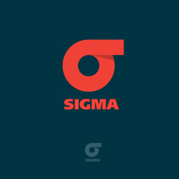 Sigma flat logo. Sigma emblem. Red Greek letter sigma on a dark background.