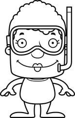 Cartoon Smiling Snorkeler Woman