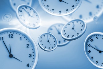 Computer graphic image of clocks
