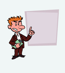 White businessman decided, somewhat angry. Is showing, as in a presentation, the data you want.