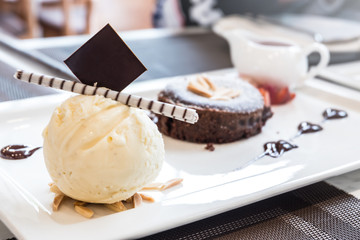 Delicious combination of chocolate lava with vanilla ice cream