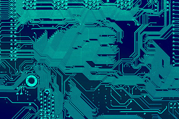 Dark background of the silhouette of the computer motherboard for the design of the company's IT...