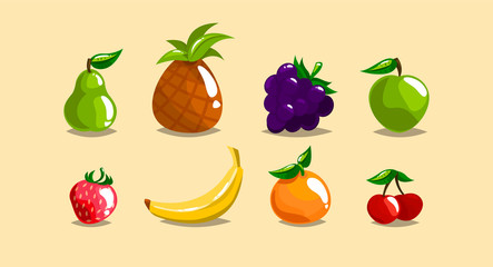 Set of fruits. Vegetarian food. Vitamins, natural product, fresh, juicy. Useful food, health. Vector illustration. Flat style