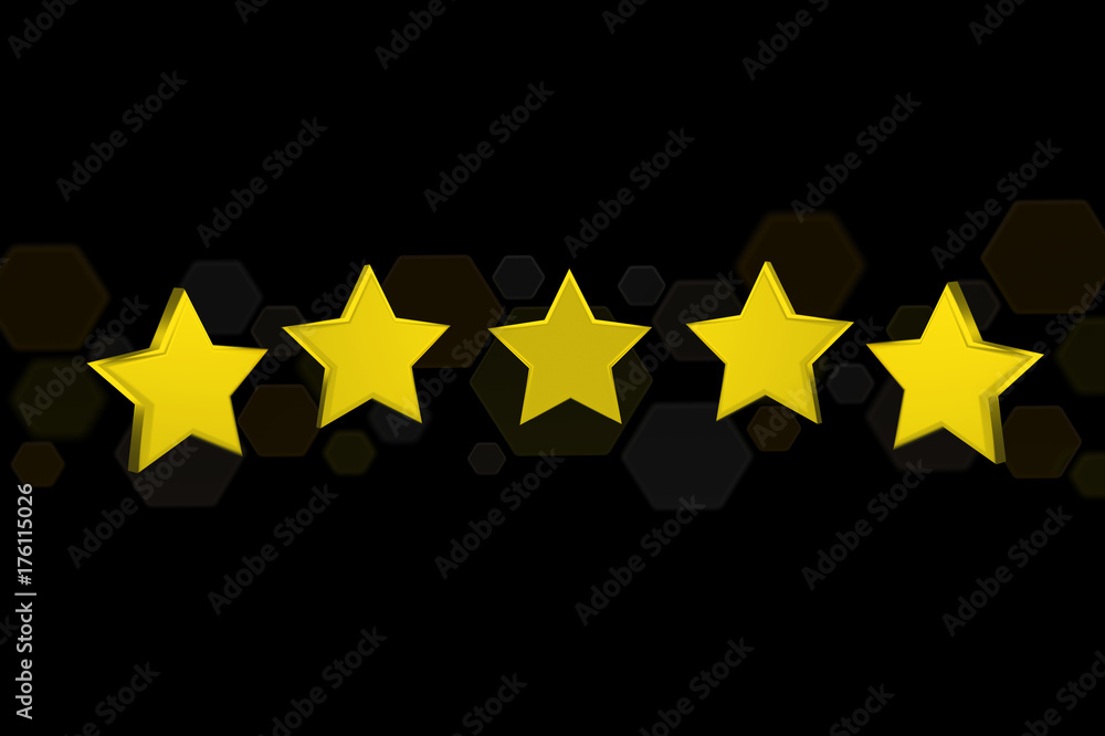 Poster five 3d render yellow stars on a color backgroung