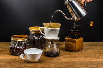 drip coffee tools and coffee bean