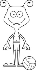 Cartoon Smiling Beach Volleyball Player Ant