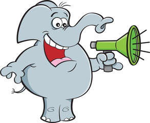 Cartoon illustration of an elephant holding a megaphone.