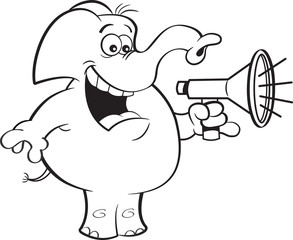 Black and white illustration of an elephant holding a megaphone.