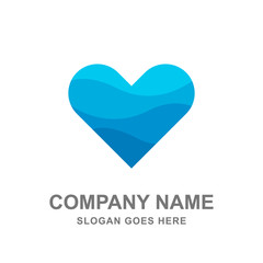 Blue Love Heart Care Water Healthcare Logo Vector Icon 