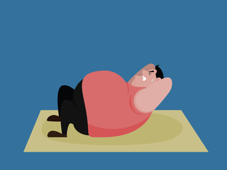 Naklejka premium Fat men exercise with sit ups. vector illustration