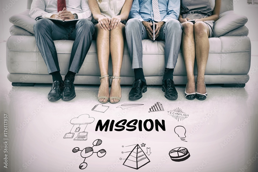 Poster composite image of mission text amidst several vector icons