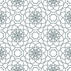 Geometric seamless pattern. Modern floral ornament. Gray and white color. Vector illustration. For the interior design, wallpaper, decoration print, fill pages