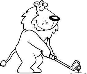 Cartoon Lion Golfing