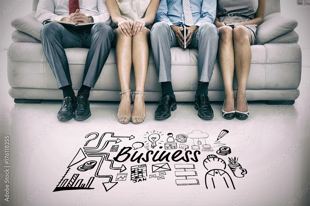 Poster composite image of composite image of business text amidst icons