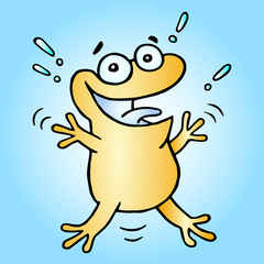 Happy greeting orange frog. Vector illustration.