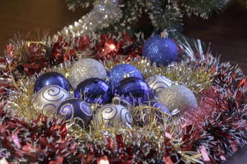 Obraz na płótnie Canvas Christmas decorations. Crystal Balls and Tinsel.