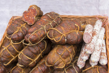 Kulen is famous authentic spicy sausage typical Slavonian dried Meat of the Croatia
