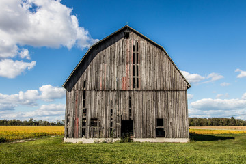 Fototapeta na wymiar side of barn with field 