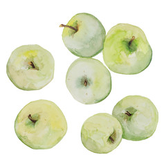 watercolor fresh green apples set