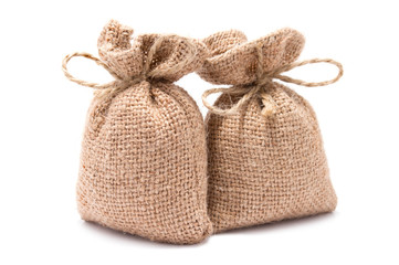 Two bags from a sacking isolated on a white background