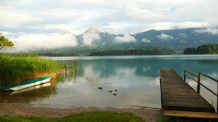 Idyllic alpine landscape by lake Faaker in Carinthia, Austria