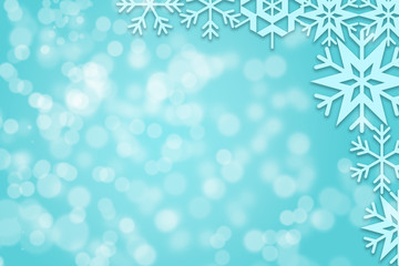 Fototapeta na wymiar Abstract Christmas bokeh background with blue snowflakes.
