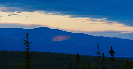 Sunset in the mountains of Khibiny, Kola Peninsula , Russia.