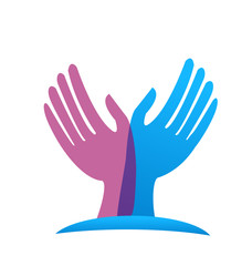 Hands reaching out for help, charity, icon vector symbol