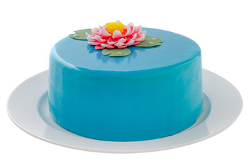 icing birthday cake with water lily isolated
