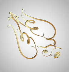 Gold dove swirly silhouette, icon vector - 176124062