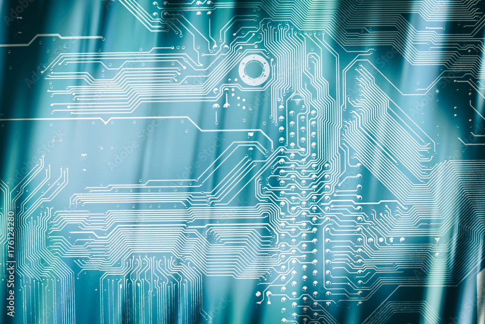 Poster oval frame of sharp diagonal shadows on the motherboard with a copy space in the middle on a lighter