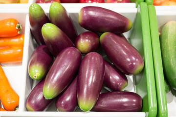 Children's Toy Eggplants in a Container for Kids Practice Selling Vegetable