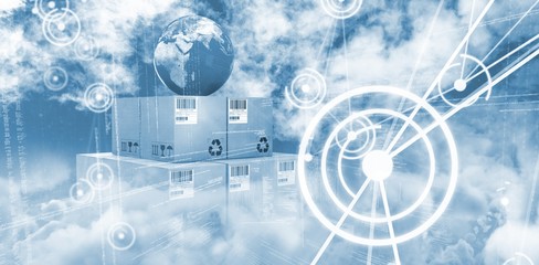 Composite image of composite image of globe on boxes