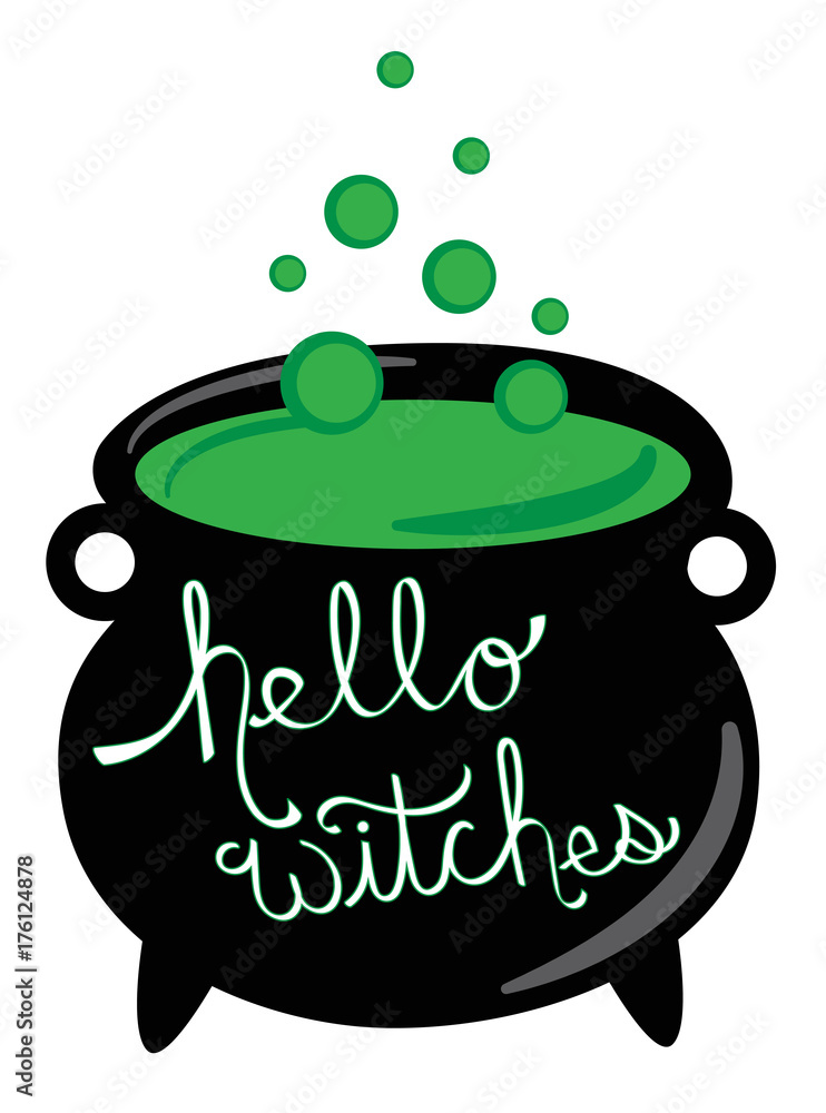 Wall mural hello witches happy halloween cauldron